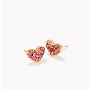 Kendra Scott Ari Gold Pave Crystal Heart Earrings in Pink Crystal